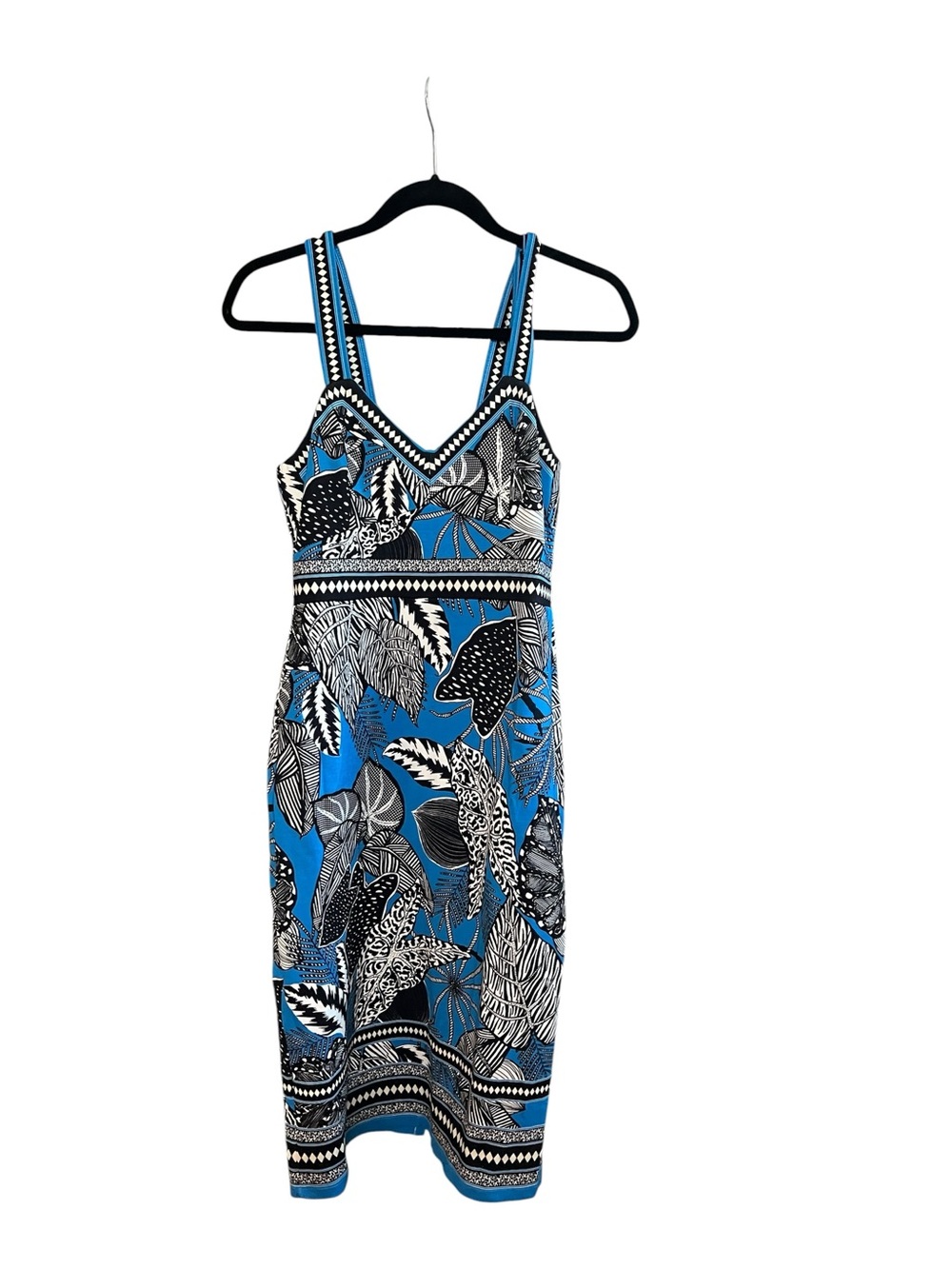 Blue & Black Tropical-Print Midi Dress